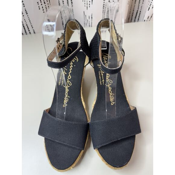 Gaimo Ankle Strap Wedge Espadrilles Womens Sandals Size 41 Black Jute Resort - Picture 2 of 13